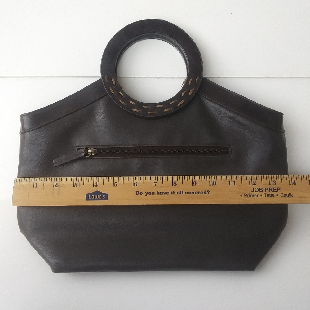 Vintage Liz Claiborne Crazy Horse  Round Handle Faux Leather Bag, Dark Brown - Picture 11 of 15